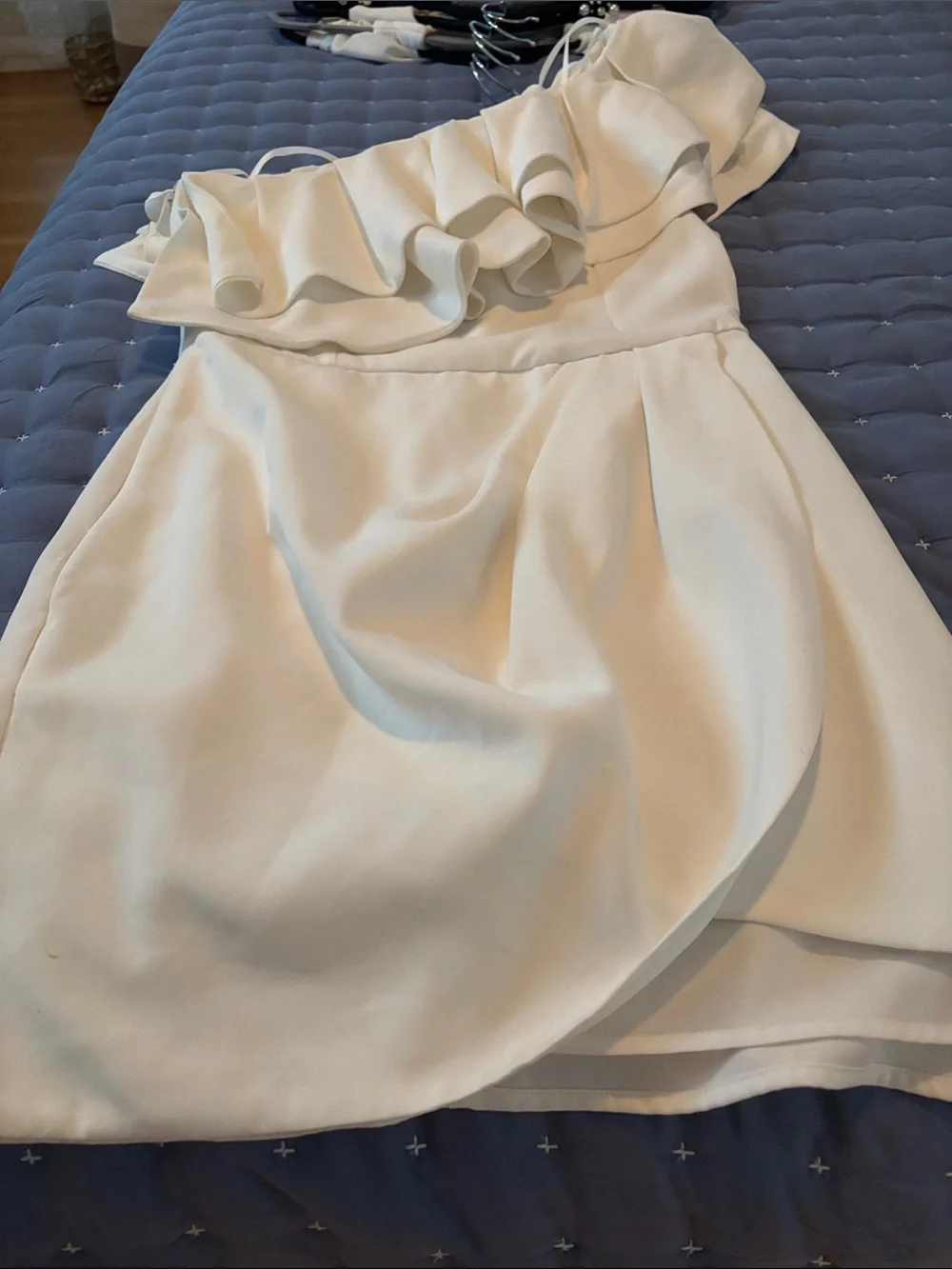DO+BE White Off-Shoulder Ruffle Mini Dress
